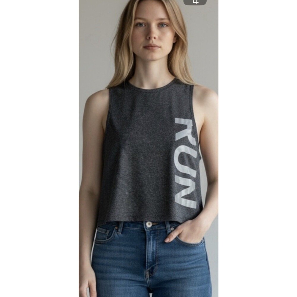 Women’s Gray RUN Graphic Workout Tank Top Size S Athletic Sleeveless Activewear